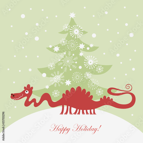 red cute dragon, new year card