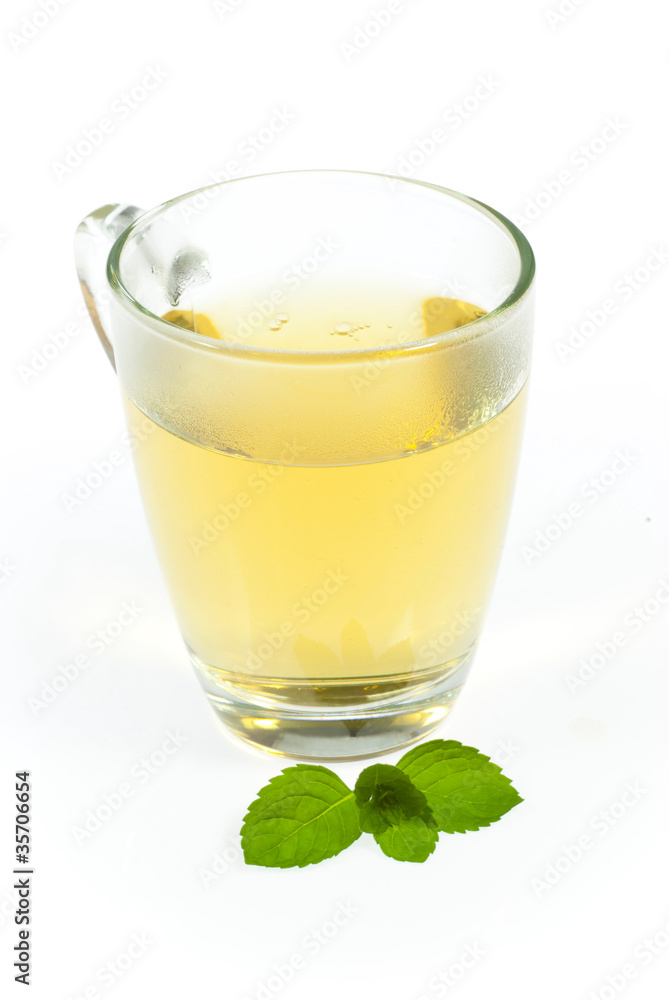 mint tea and leaves on white mint tea and leaves on white