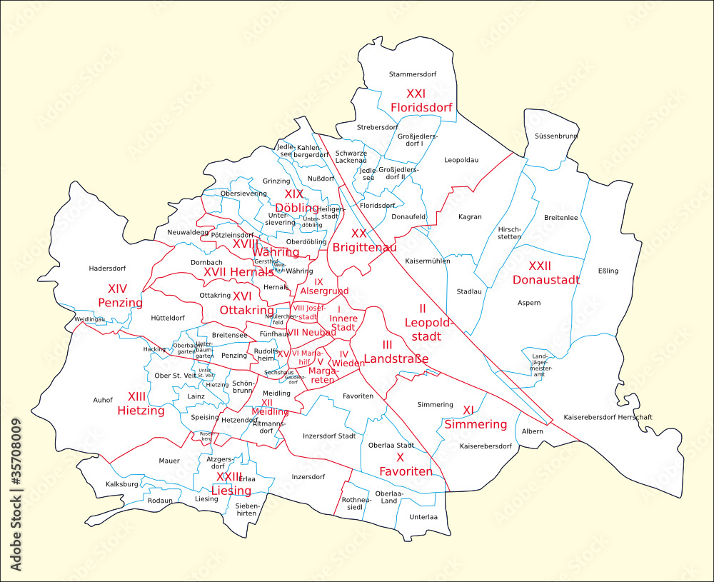 Wien-Bezirke-Kastralgemeinden Stock Vector | Adobe Stock