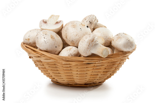 mushrooms champignon in a wicker basket