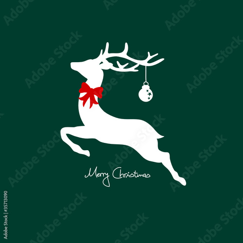 Xmas Card Flying Reindeer With Red Bow