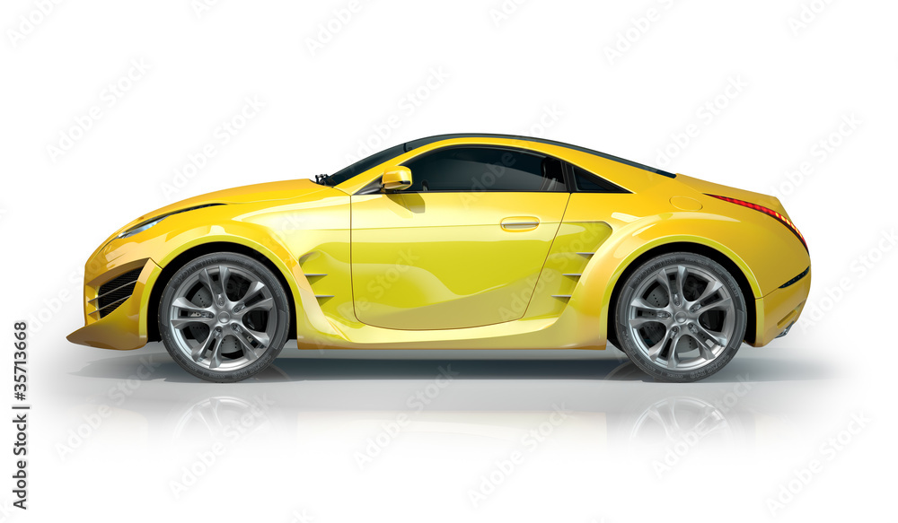 Yellow sports car isolated on white background. Non-branded car