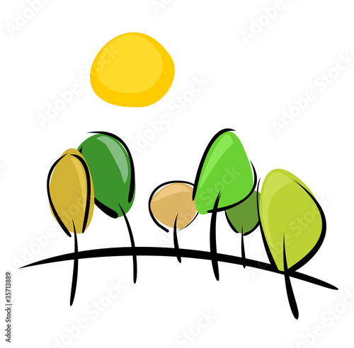Trees on the hill at sunny day vector illustration