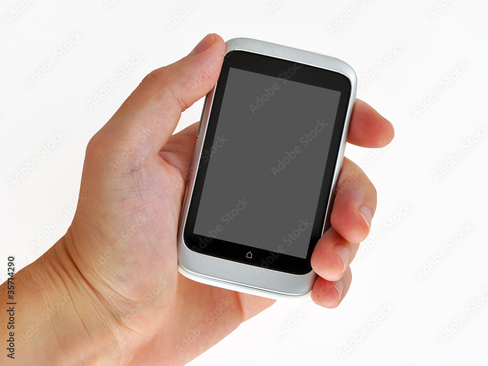 Hand holding touch screen phone