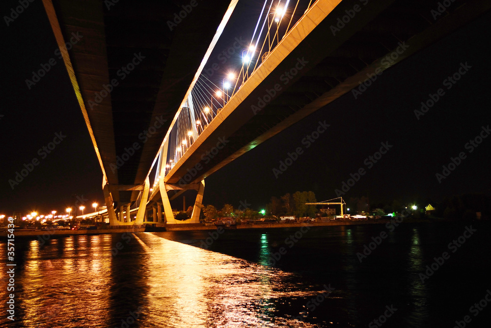 Big cable-stayed bridge at night, St.Petersburg