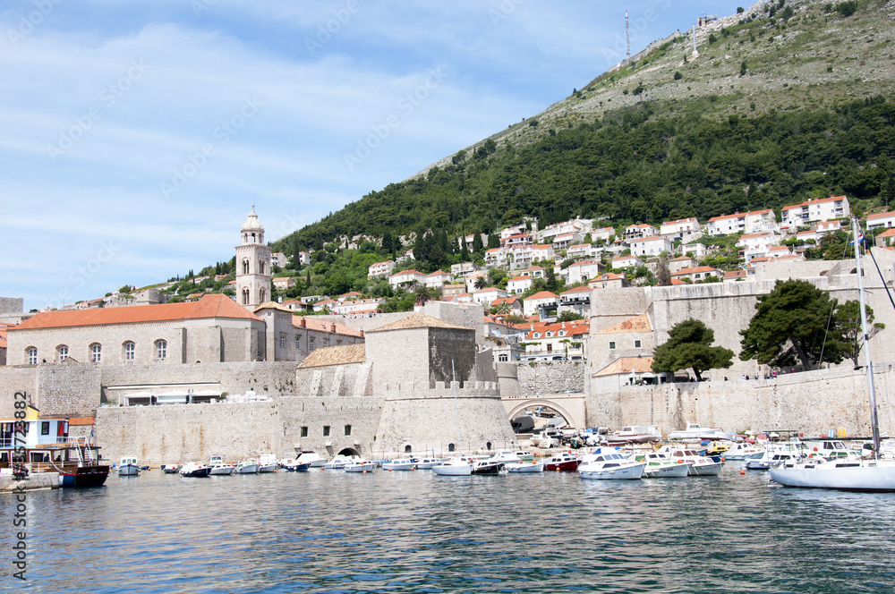 Port of walled city of Dubrovnic in Croatia Europe