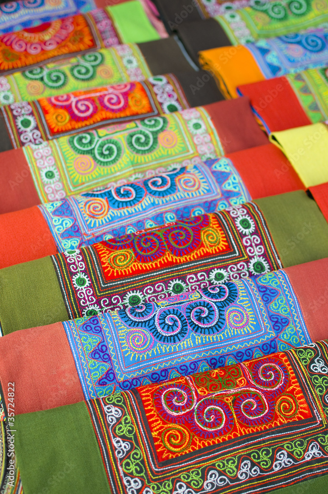 Intricate flower hmong indigenous tribe handycraft in Bac Ha ma Intricate flower hmong indigenous tribe handycraft in Bac Ha ma