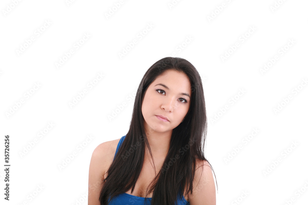 beautiful young woman with long straight brown hair posing isola beautiful young woman with long straight brown hair posing isola