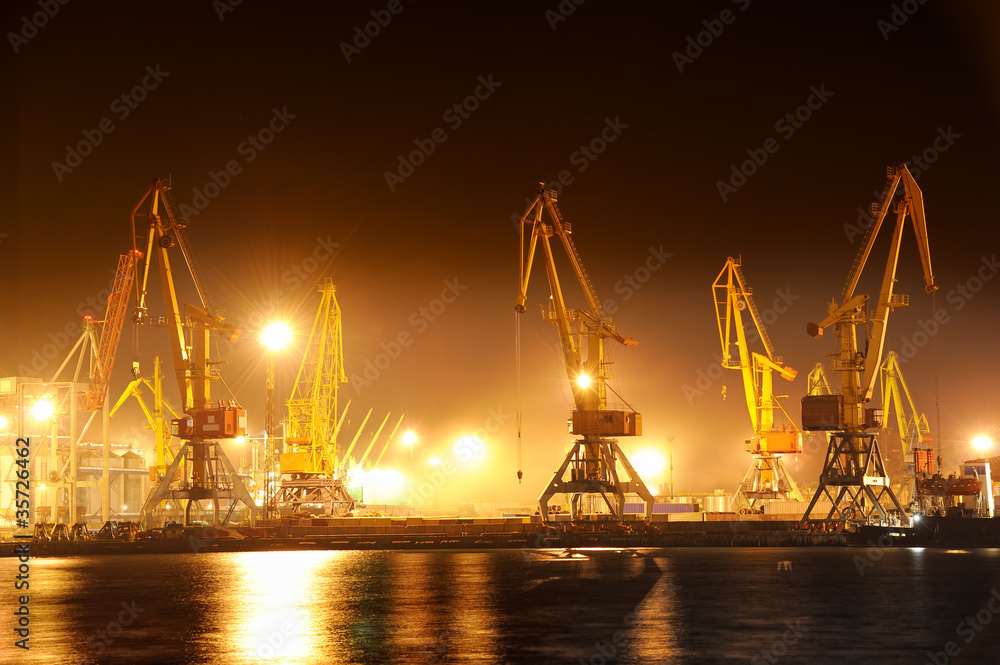 night view of the industrial port