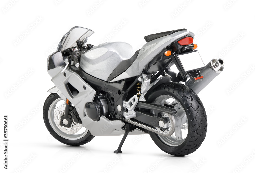 Toy motorcycle on white background