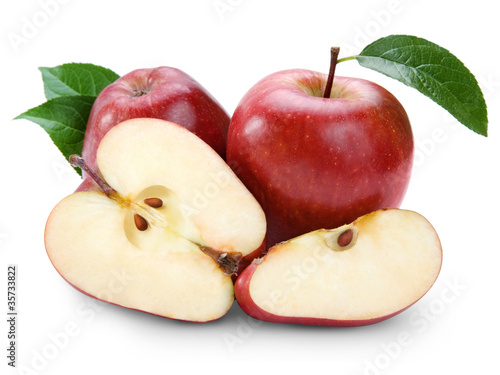 Ripe apple fruit closeup isolated on white background