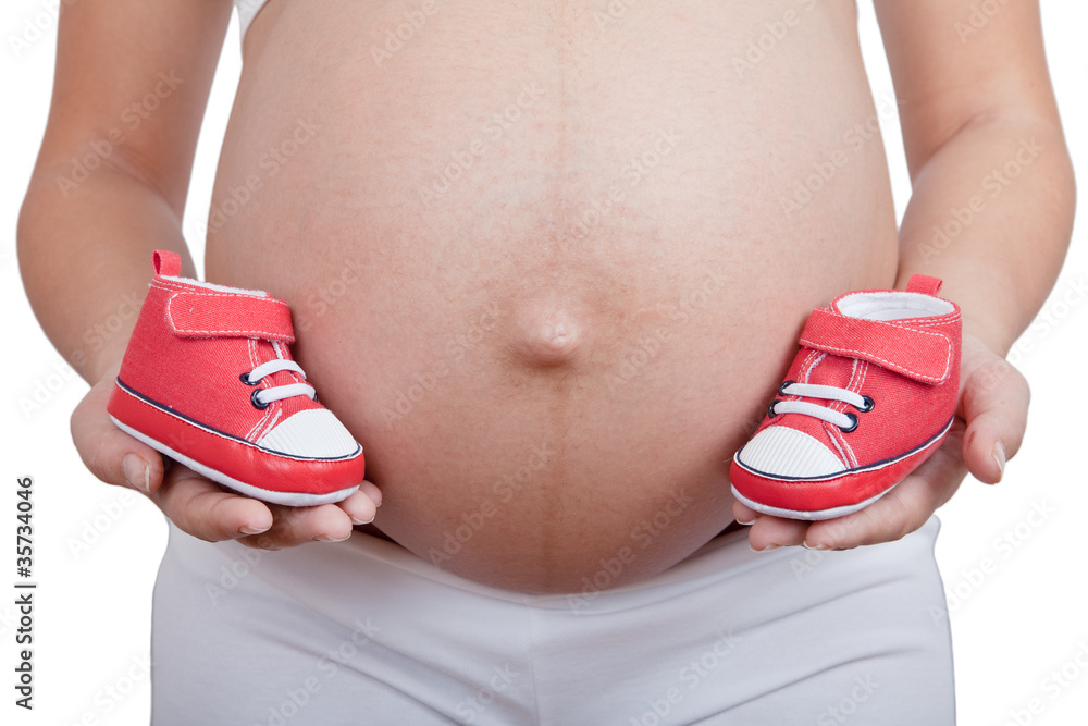 custom made wallpaper toronto digitalPregnant woman hold in hand red baby boots