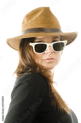 sexy seductive woman with hat and sunglasses