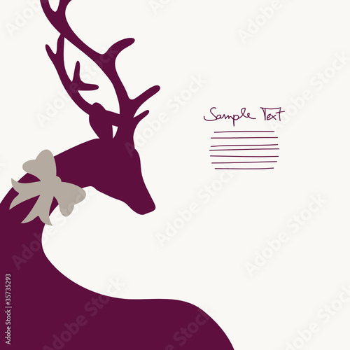 Xmas Card Purple Reindeer Cropped With Bow