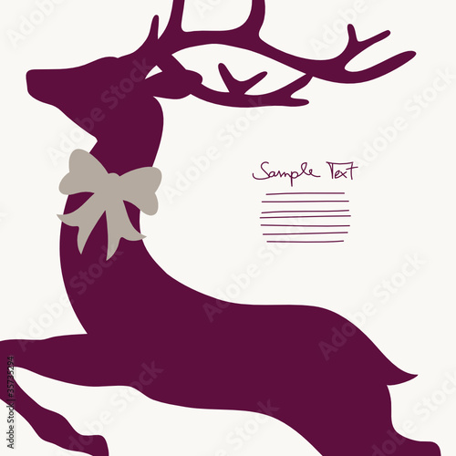 Xmas Card Flying Reindeer Purple Cropped With Bow