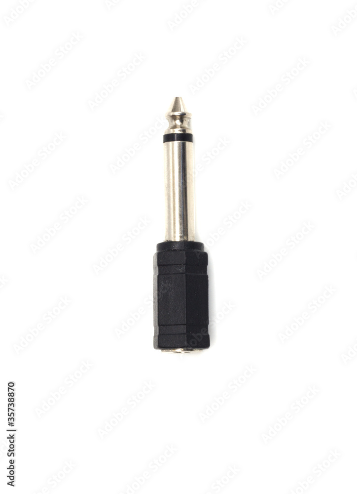 Guitar audio jack with black cable isolated on white background Guitar audio jack with black cable isolated on white background