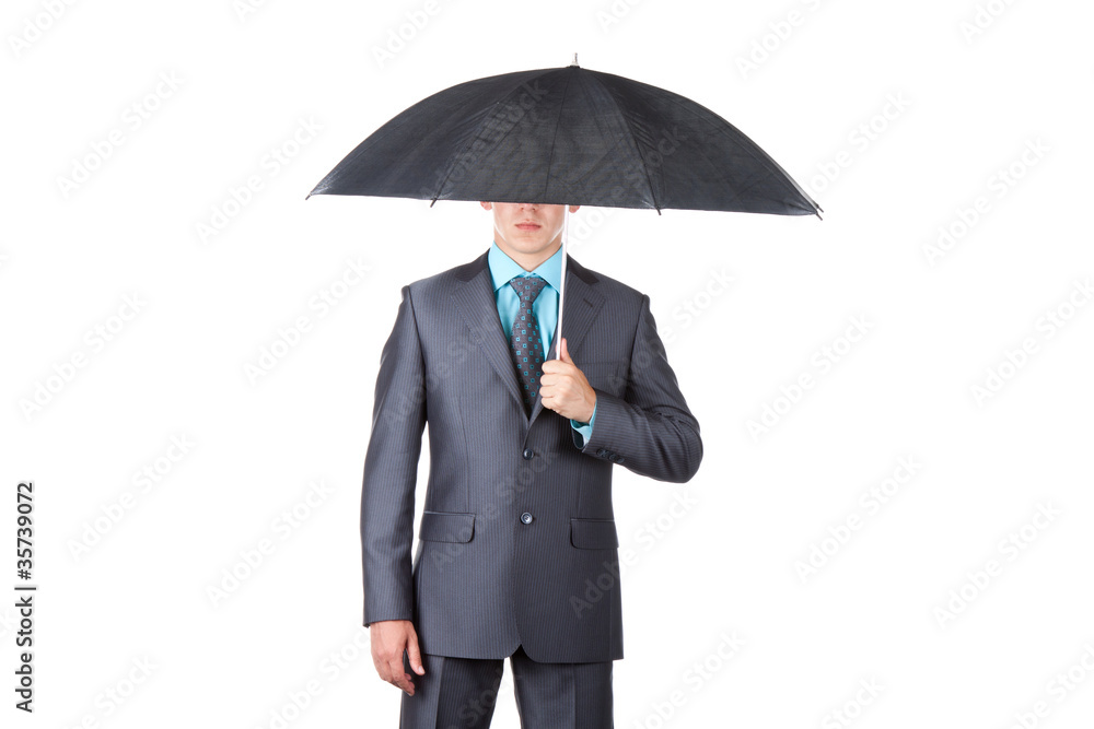 Business men in elenag suit standing with umbrella