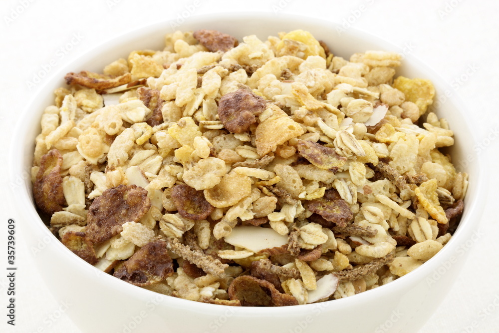 chocolate cornflakes and almonds muesli or granola chocolate cornflakes and almonds muesli or granola