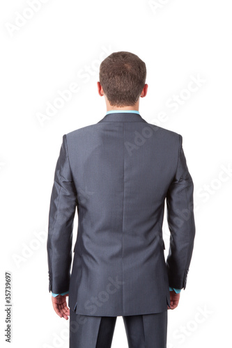 Business men back stannding over white background photo