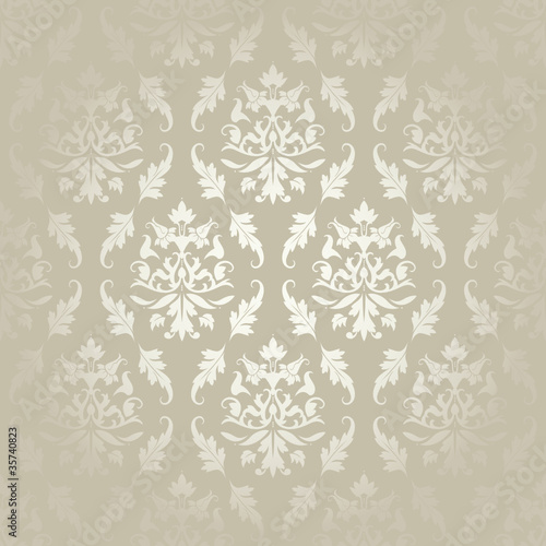 Seamless Damask Pattern Flowers & Leafs Silver/Gold