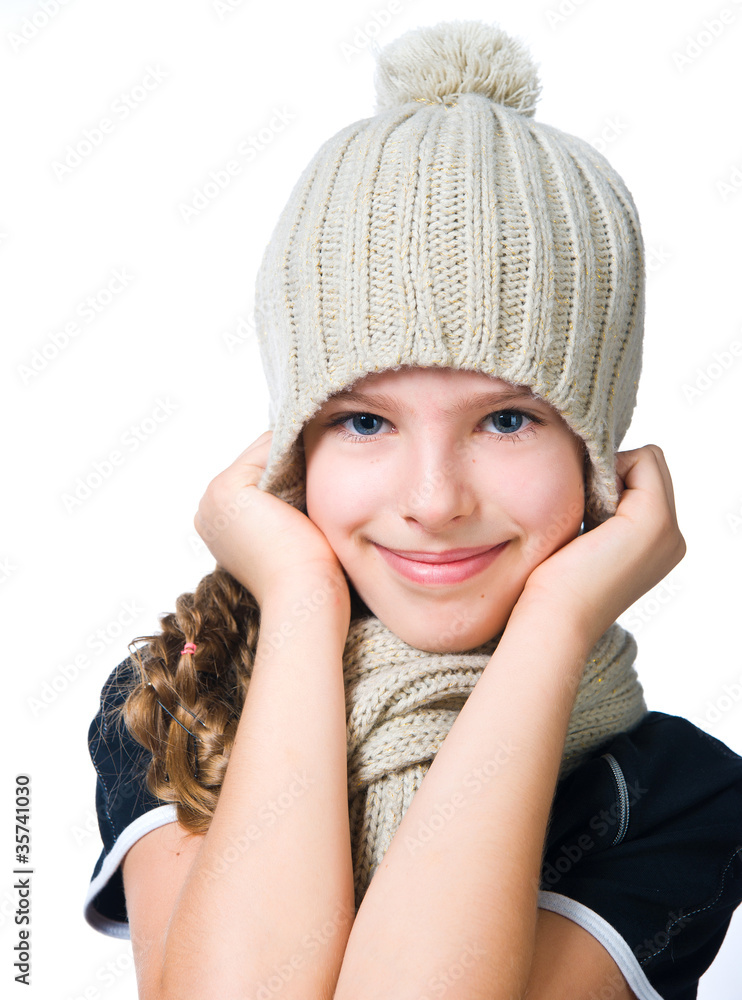 little girl in cap and scarf little girl in cap and scarf
