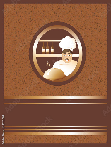 brown menu with gold lines and cook
