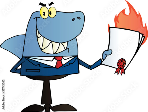 Shark Salesman Holding A Bad Contract In His Hand