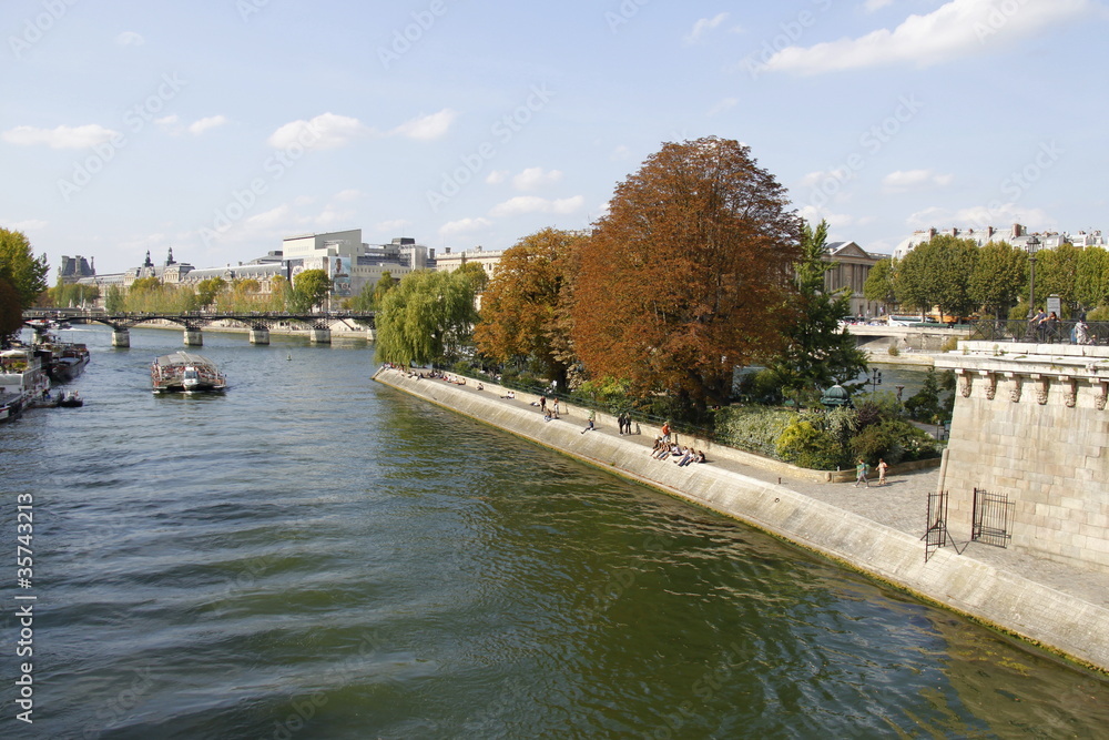 La Seine et le square du Vert-Galant à Paris