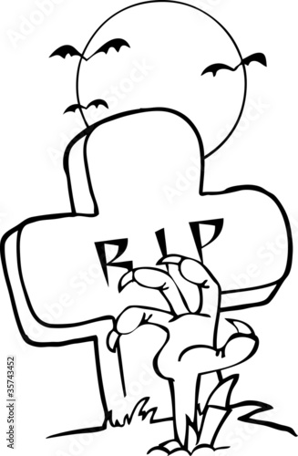 Outlined Zombie Hand Reaching Up From The Earth