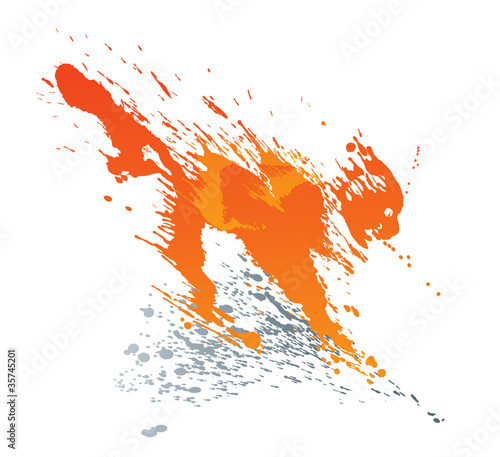 Red cat. Vector illustration from splashes and drops on a white