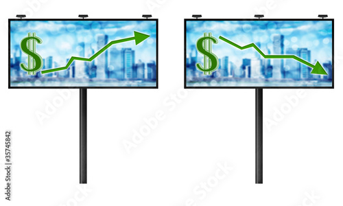 Billboard with stock market diagram