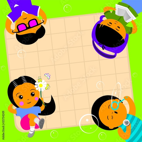 Children have a rest on a glade