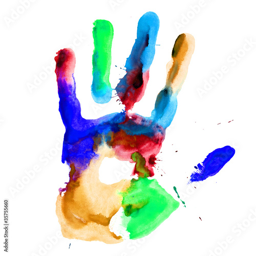 Close up of colored hand print.
