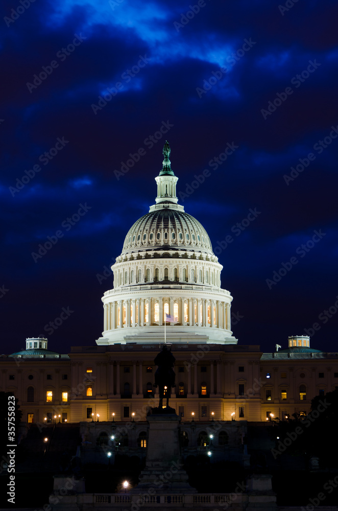 US Capitol building in a cloudy twilight, Washington DC USA