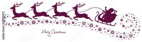 Christmas Sleigh, 4 Flying Reindeers & Snowflakes Purple