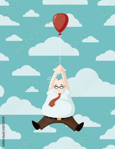 Carried Away Cartoon Vector Illustration of a Portly Businessman Being Carried Away on a Balloon