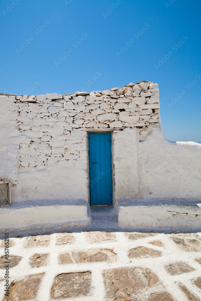 Blue door in Mykonos, Greece