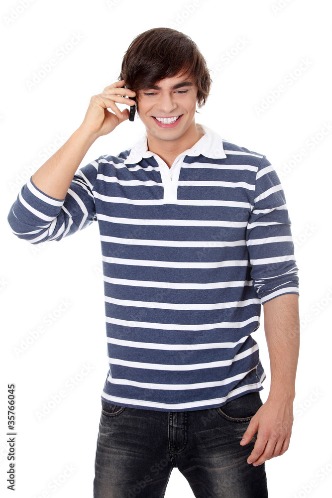 Handsome caucasian man makes a call Handsome caucasian man makes a call