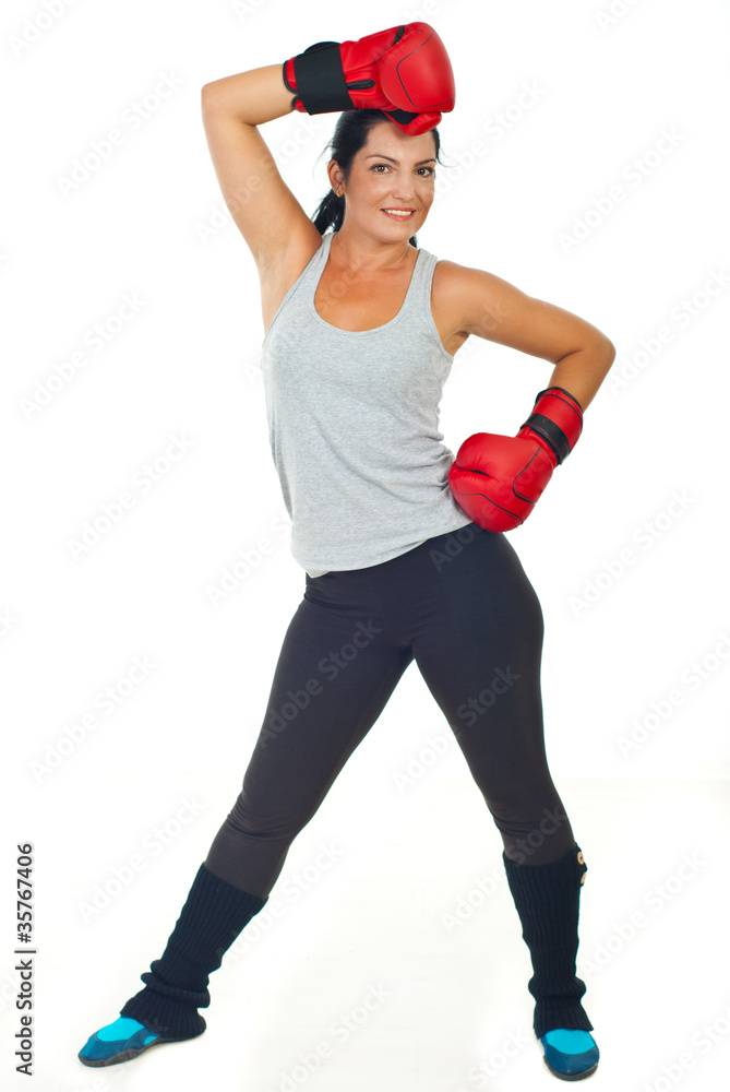 Happy boxer woman