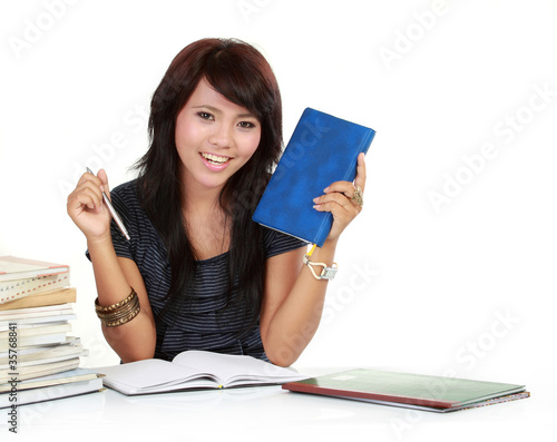 woman holding book photo