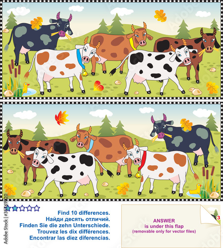 Find the differences visual pictures - cows on a pasture