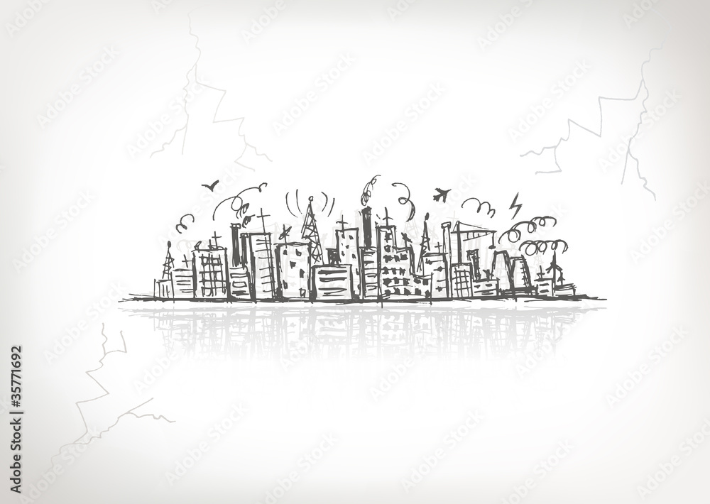 Industrial cityscape, sketch drawing for your design