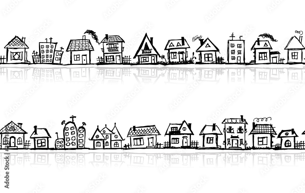 Cityscape sketch, seamless wallpaper for your design