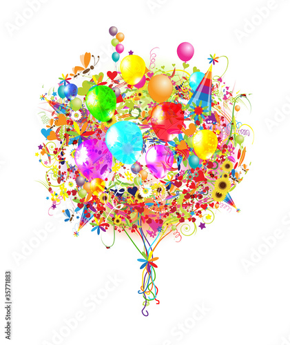 Happy birthday illustration with balloons for your design