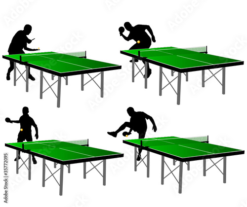 ping pong players with green table