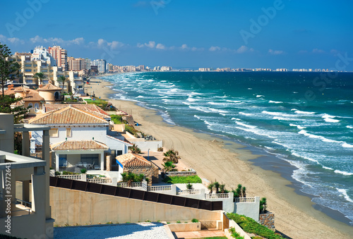 Beautiful tropical beach, La Manga seaside, Spain photo