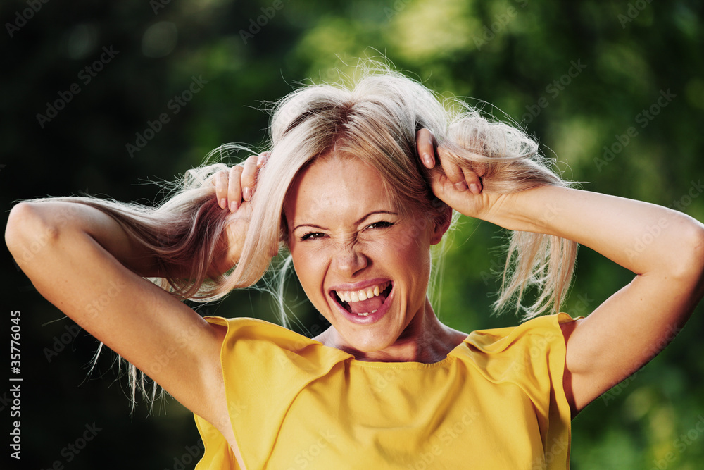 happy woman in forest happy woman in forest