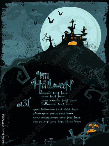 Halloween vector template with haunted castle