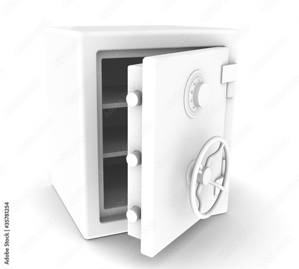 An open Safe with Combination lock. All White. Sparse An open Safe with Combination lock. All White. Sparse