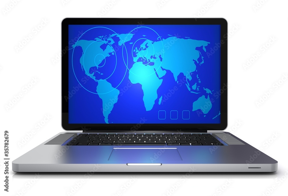 Laptop mit Weltkarte Laptop mit Weltkarte